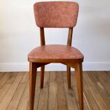 Set of 6 Scandinavian chairs in beech wood and pastel skaï 50s