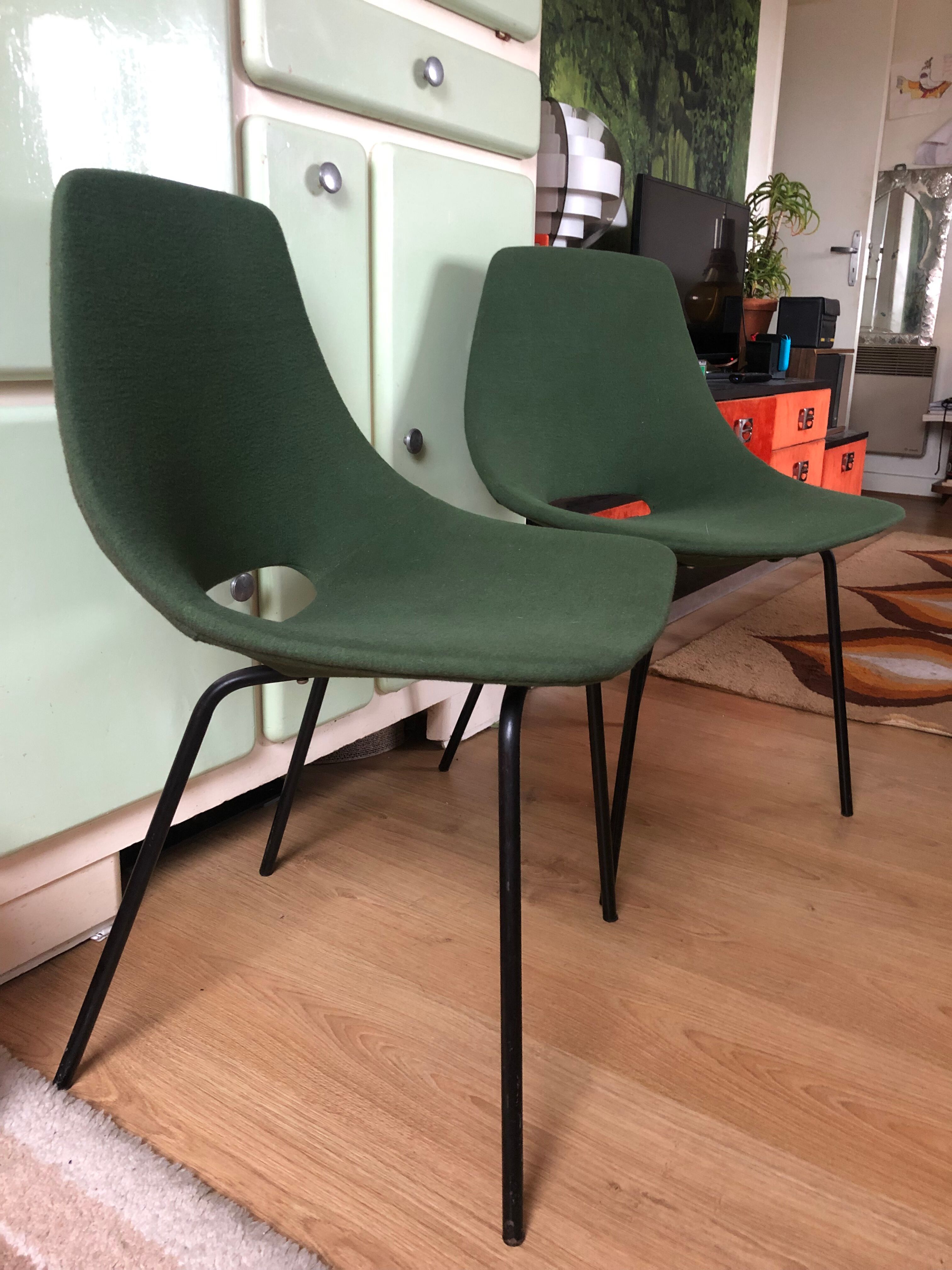 Pair of tonneau chairs by Guariche Pierre for Steiner. 50
