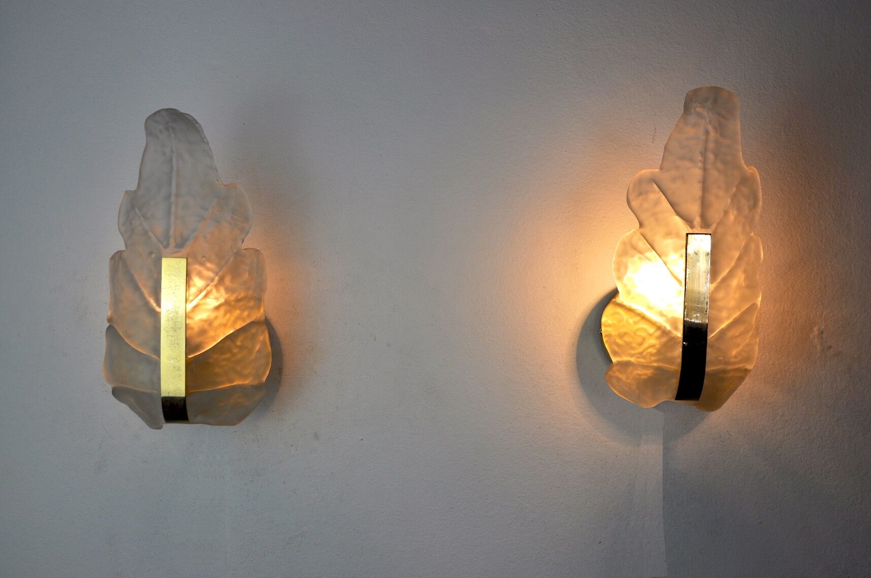 Pair of "leaf" wall lamps by Carl Fagerlund, Murano glass, Germany, 1970