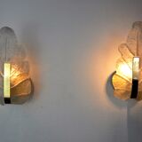 Pair of "leaf" wall lamps by Carl Fagerlund, Murano glass, Germany, 1970