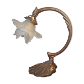 Ancienne lampe design de bureau table en fonte fleur en verre blanc