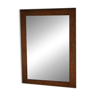 Miroir brutaliste en chêne gougé et verre biseauté 1960’s