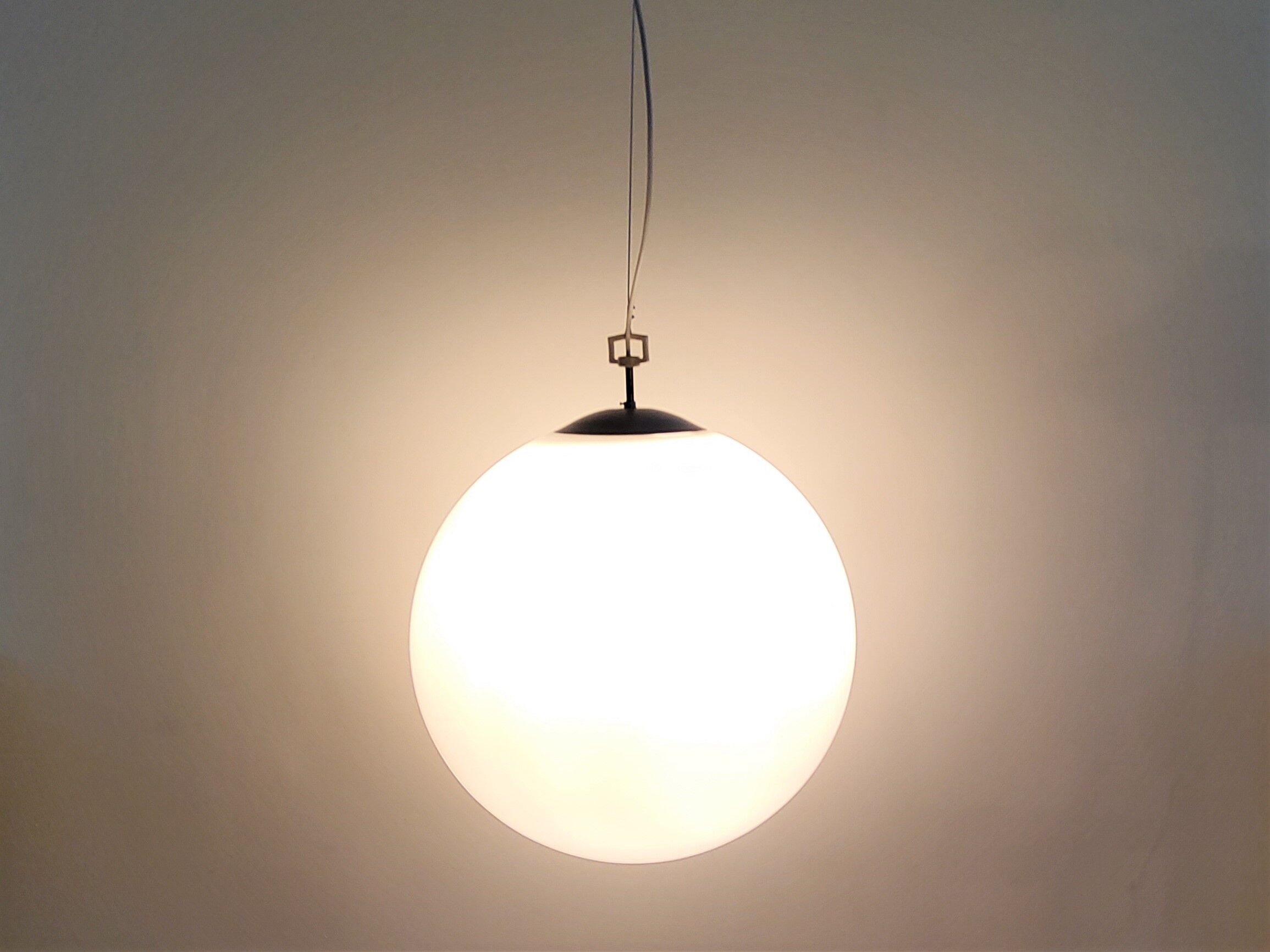 Opaline glass globe pendant lamp, 1960's