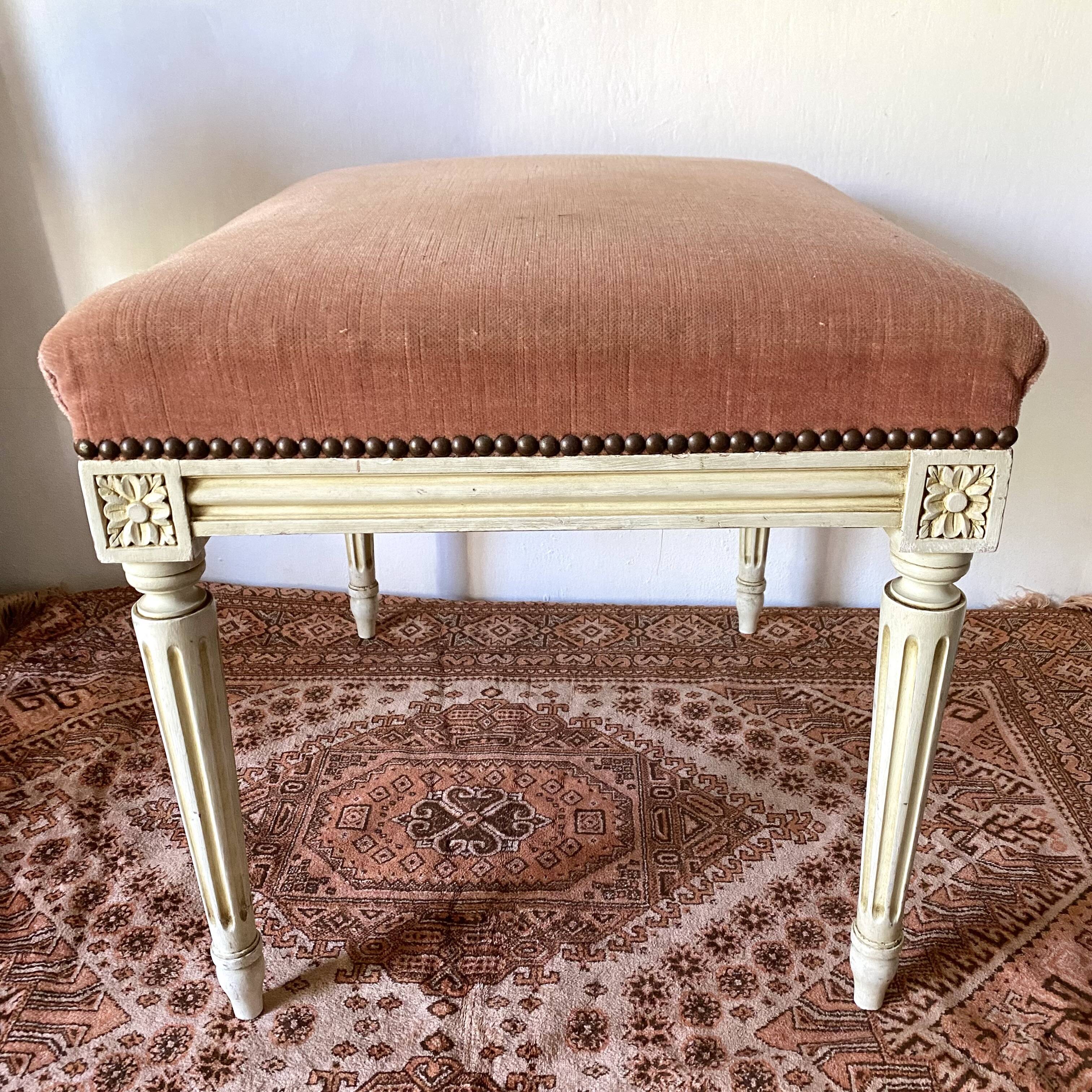 Louis XVI style stool, pink velvet