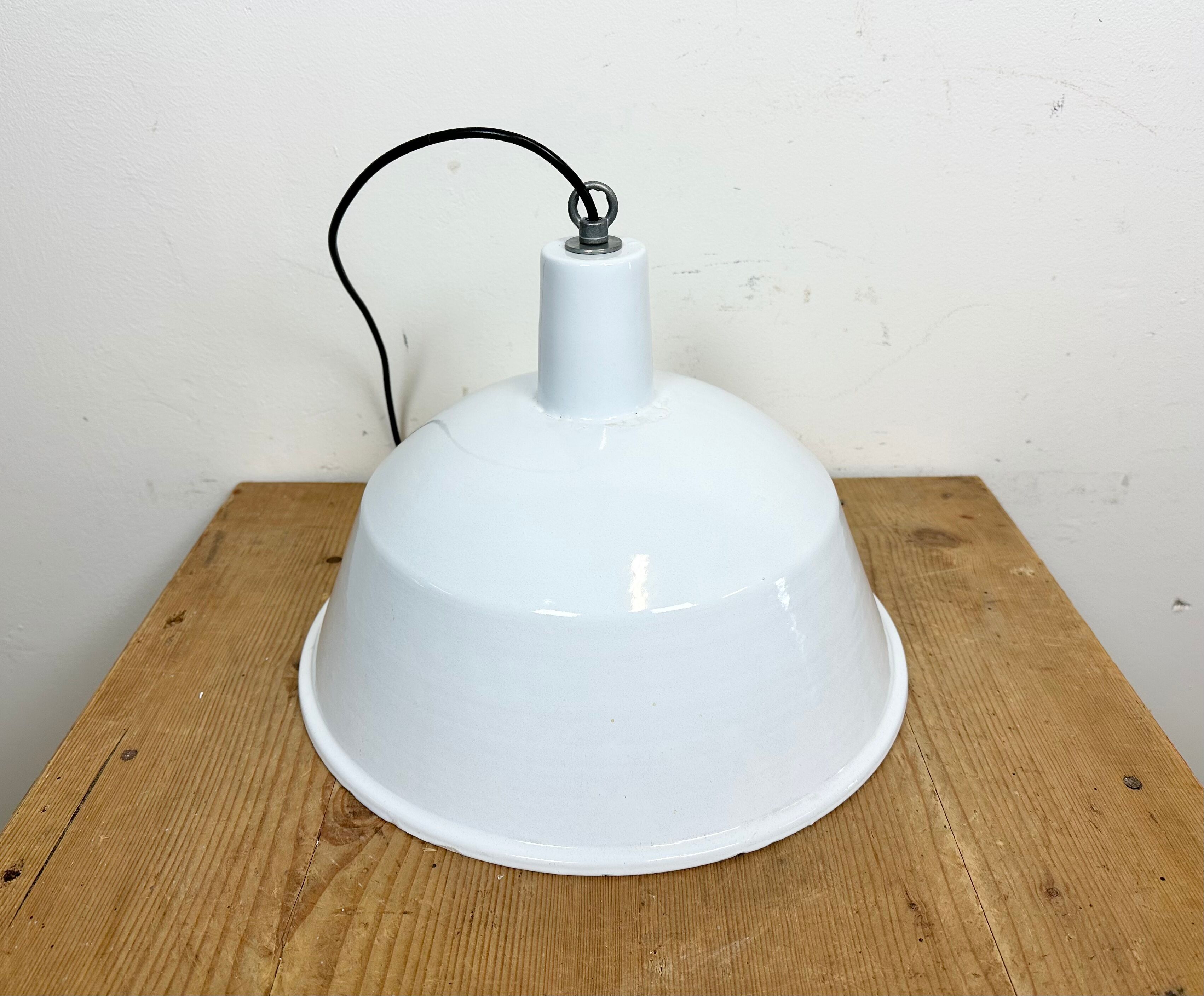 Industrial White Enamel Pendant Lamp from EMAX, 1960s