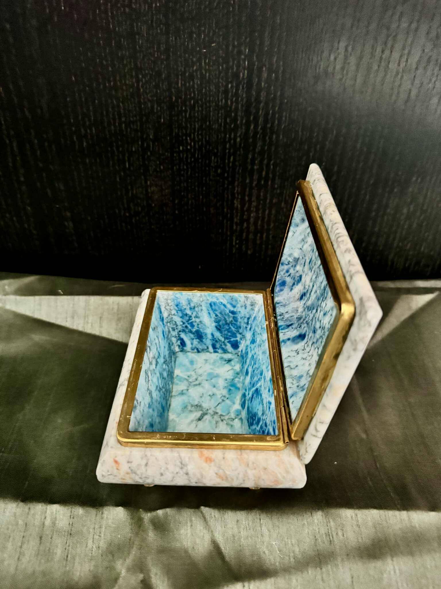 Ashtray, blue-grey marble box from the 1960s, vintage Italy.