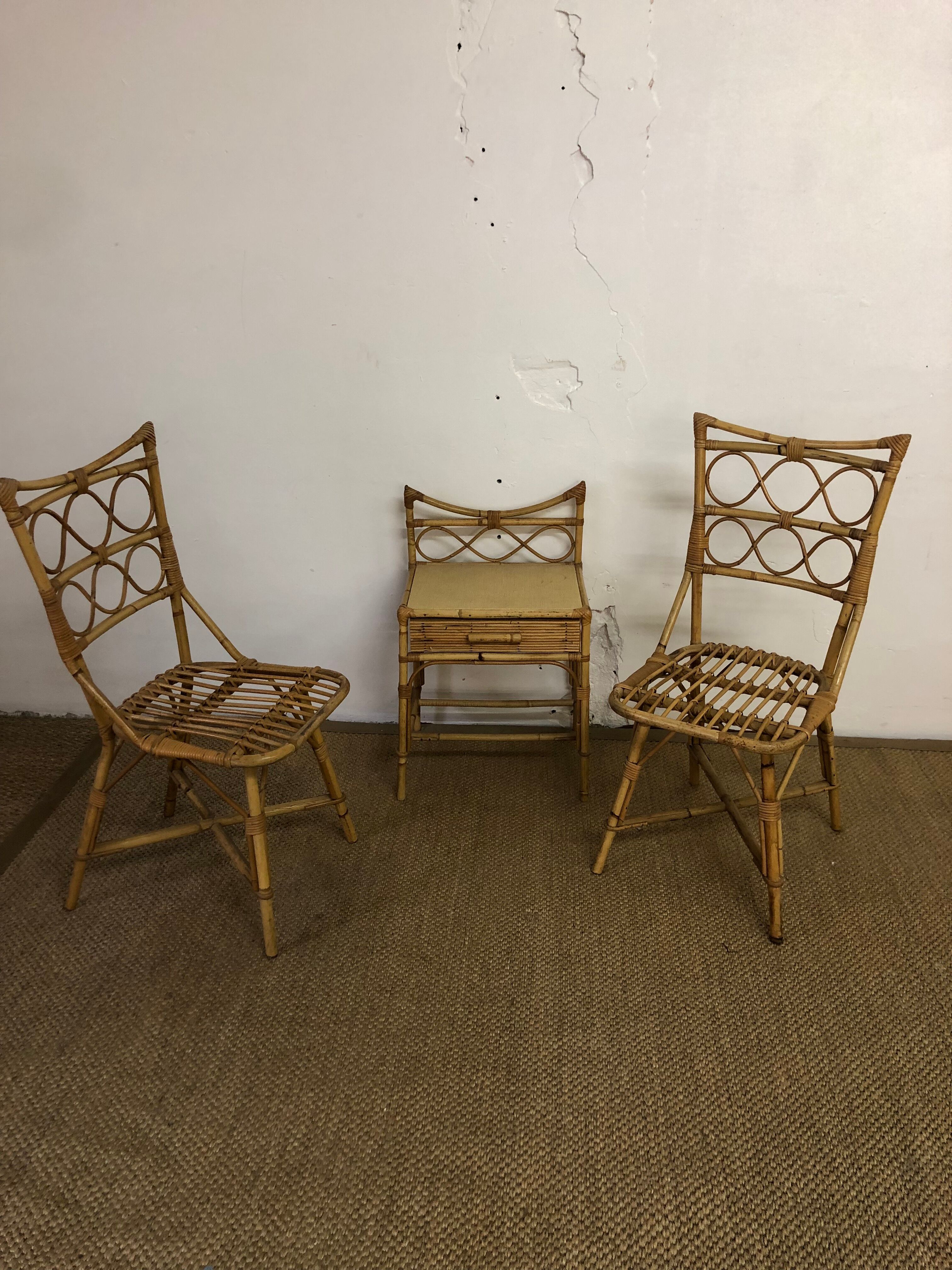 Rattan chairs with bedside