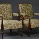 Paire de fauteuils édouardiens en hêtre, tissu vintage