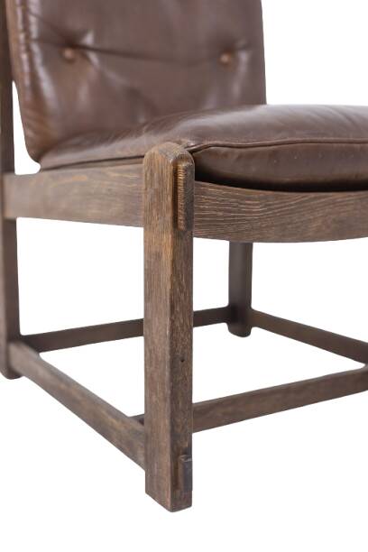 Pair of oak armchairs, upholstered in leather. Work from the 1960s.