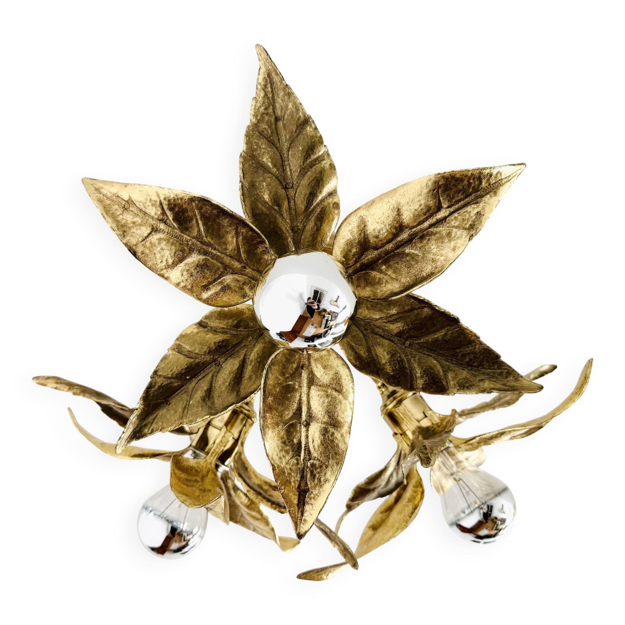 Large Floral Hollywood Regency Flush Lamp by Willy Daro for Massive