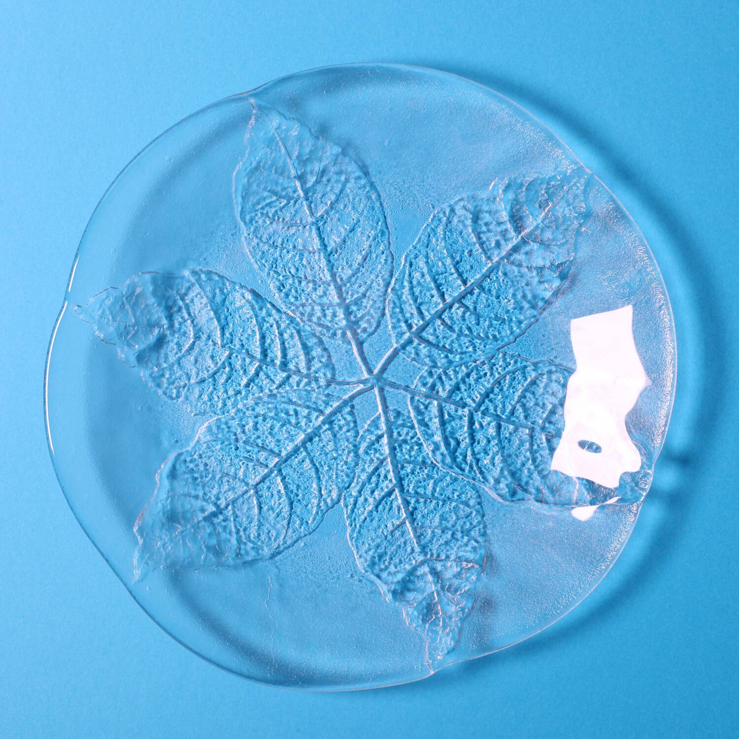 Set of 3 Vintage Kosta Boda Glass Plates / Scandinavian Leaf Design / 1975