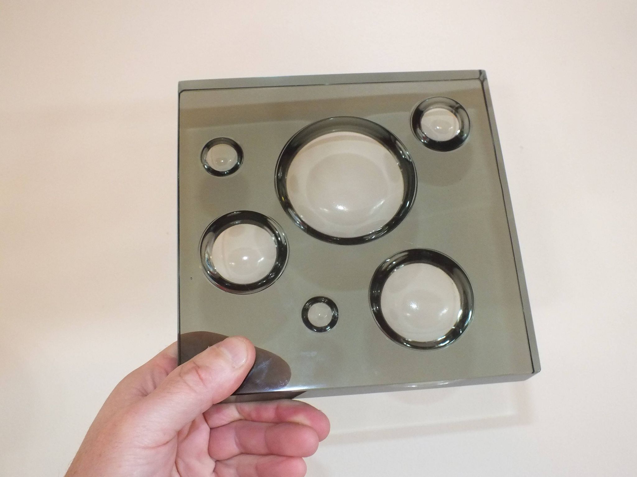Empty pocket tile in smoked glass 1970 Scandinavian style