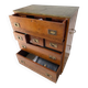boat chest of drawers, leather, brass, exotic wood, purchased in 1970.