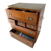 commode bateau cuir laiton bois exotique achetée en 1970.