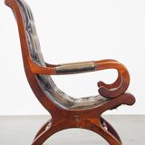 Green Vintage Leather English Chesterfield Armchair Combined with Wood