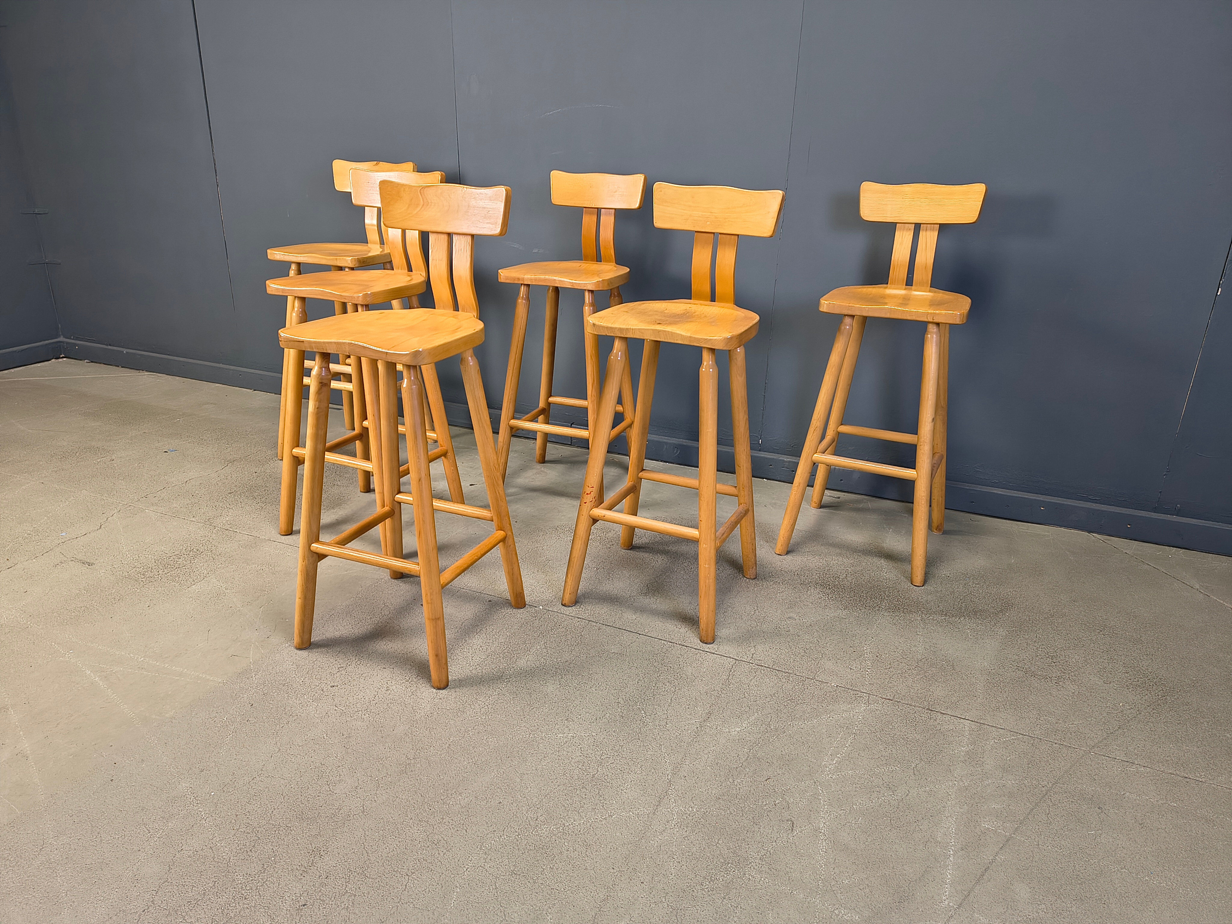 Brutalist 1960s bar stools, set of 6.
