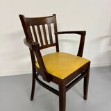 Lot de 6 chaises bistrot fauteuils en bois et simili jaune vintage année 80