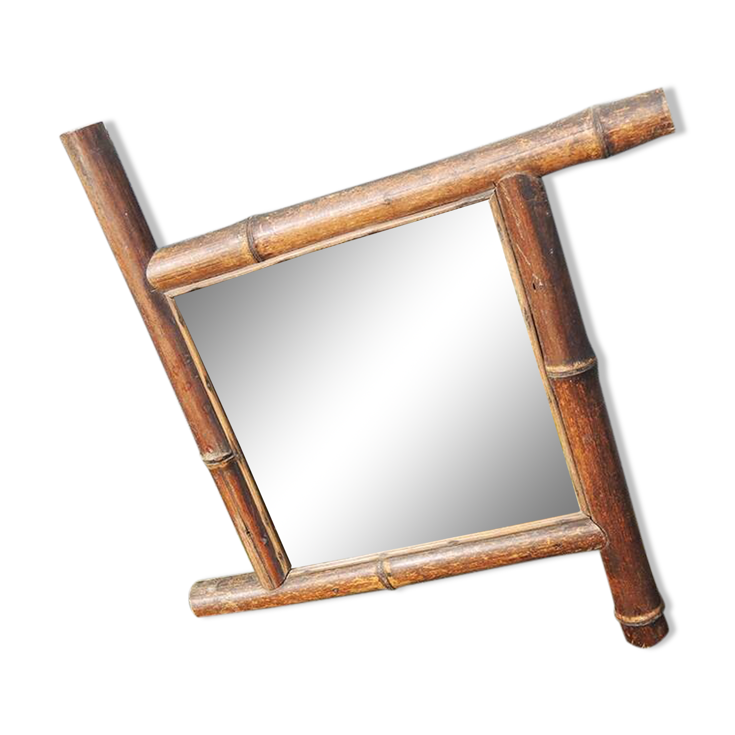 Antique Beveled Mirror with Faux Bamboo Frame