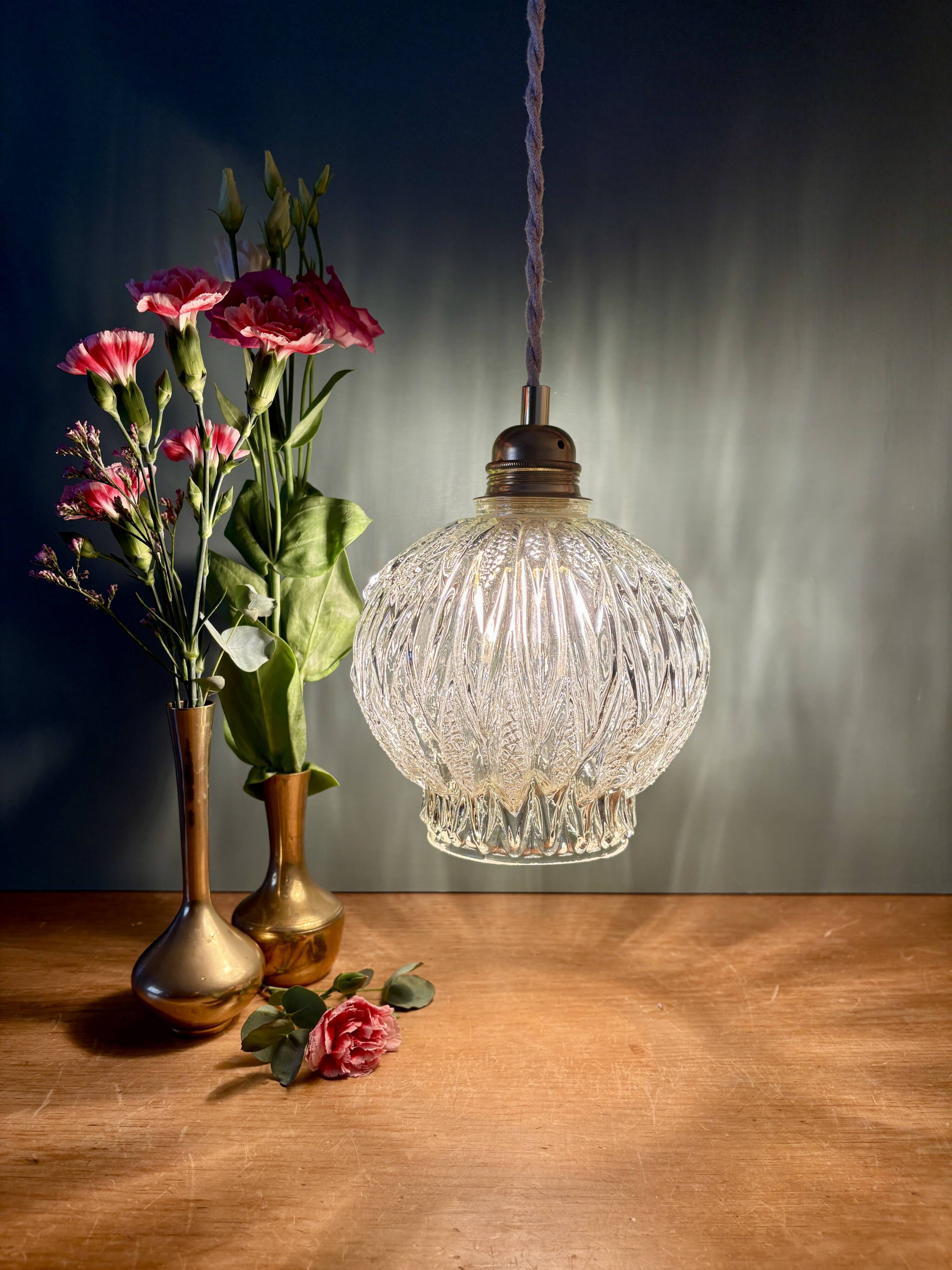 Vintage globe pendant light in molded glass