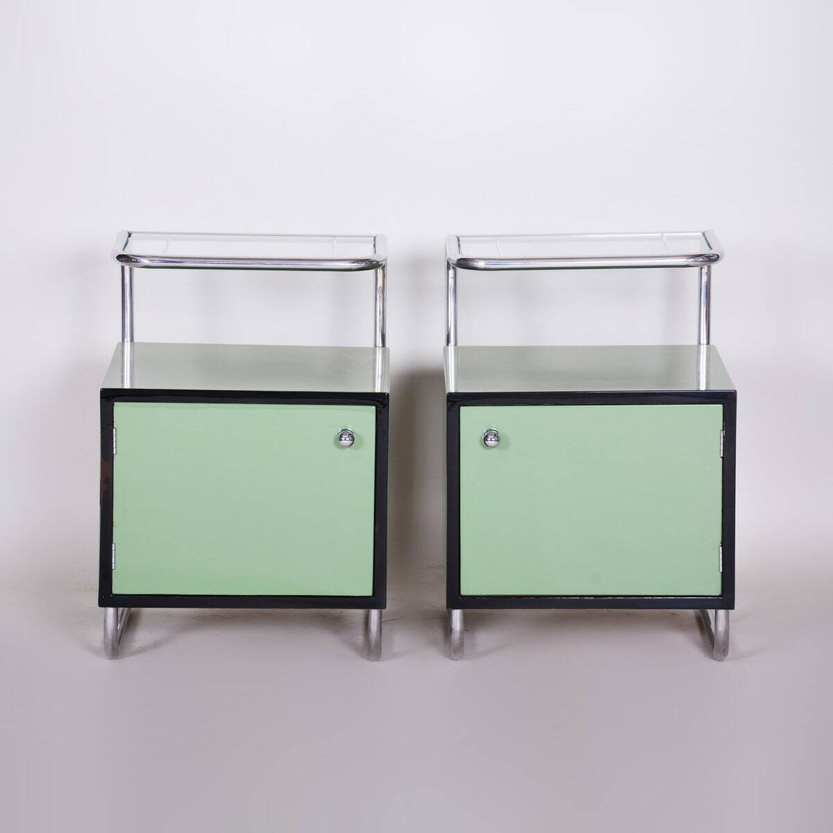 Bauhaus Side Tables in Chrome and Glass by Vichr a Spol., Czech, 1930s, Set of 2