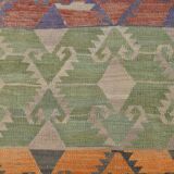 6x13 Kilim Red & Blue Long Wide Ethnic Pattern Wool Kilim Rug, 176x390 Cm