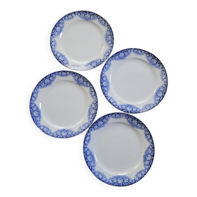4 assiettes Boch Frères La Louvière – modèle Elvire – décor floral ble