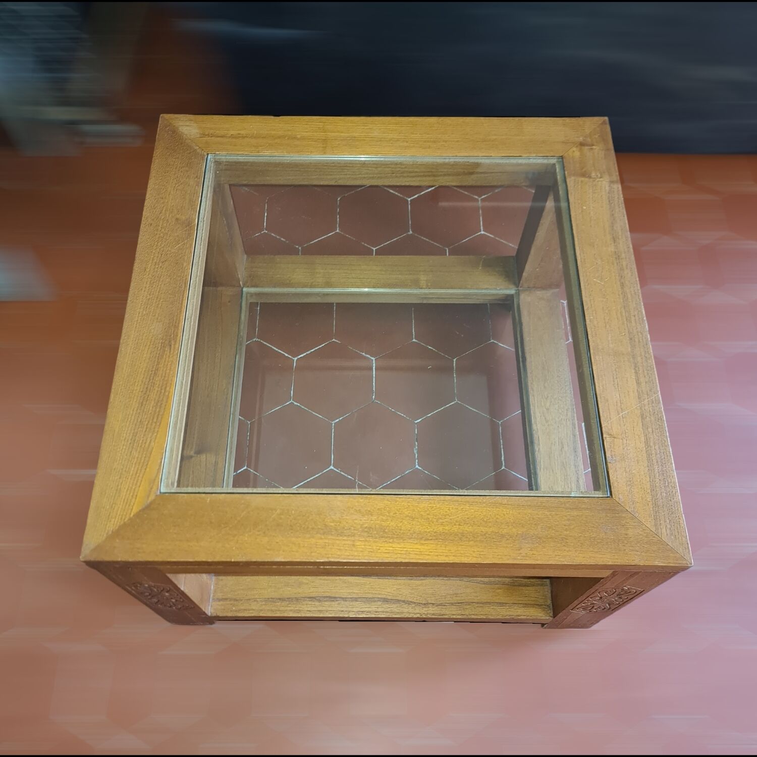 Exotic wood and glass coffee table