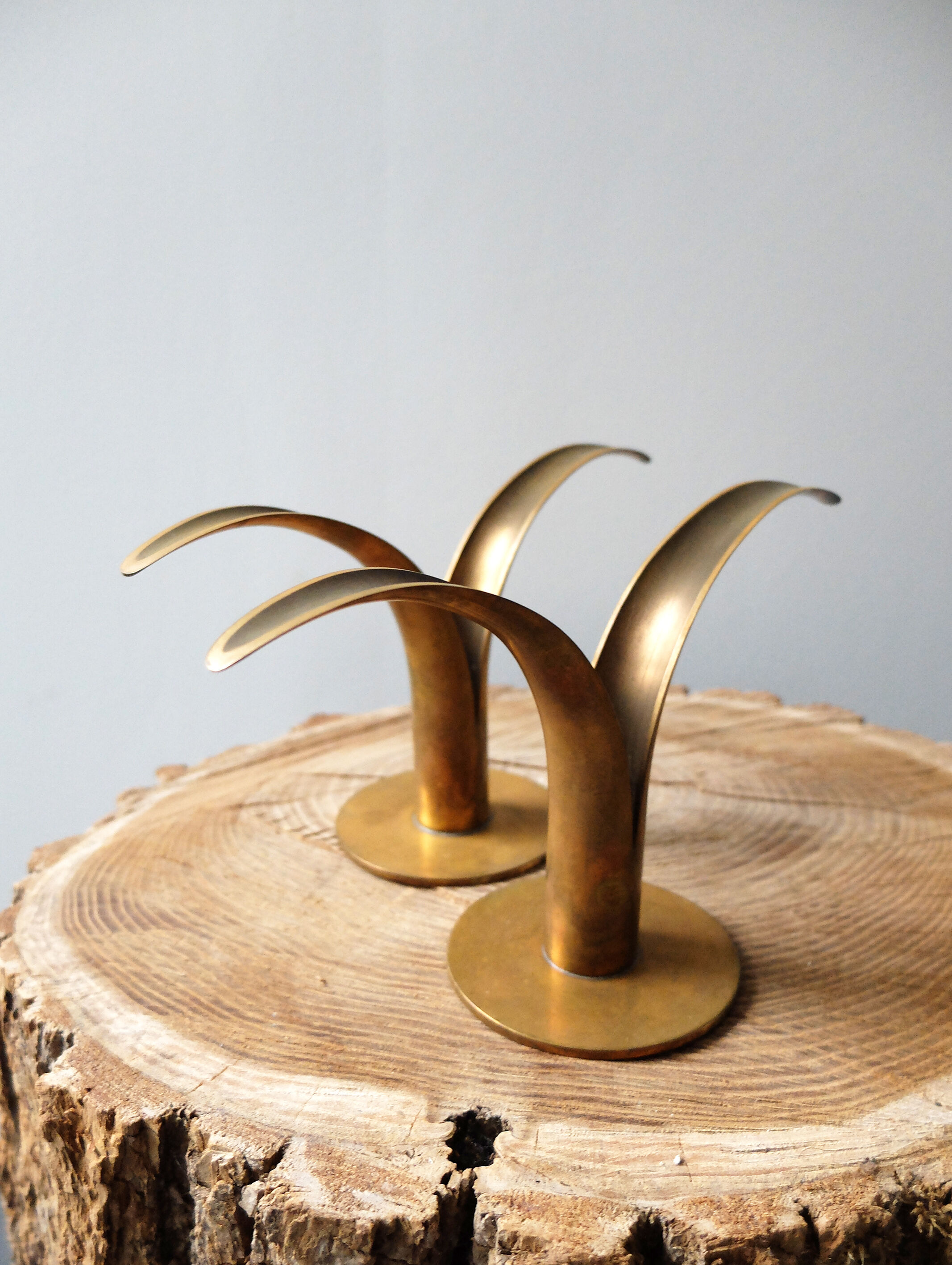 Pair of candlesticks LILY Ystad Metall Sweden brass Ivar Alenius Björk