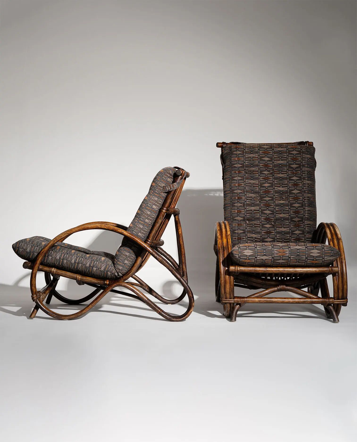 Pair of Sculptural Dutch Rattan Lounge Armchairs, Mid-Century Modern, 1960s