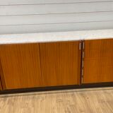 BEAUTIFUL LARGE CARRARA MARBLE TEAK SIDEBOARD