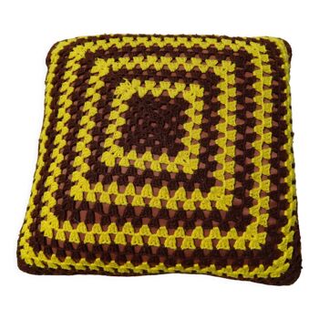 Coussin vintage en laine au crochet an 60