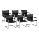 Set of 6 Matteo Grassi armchairs in black leather, Italy, 1980s.