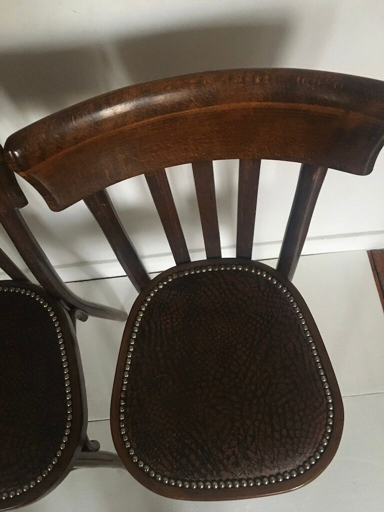 Baumann wood and leather chairs