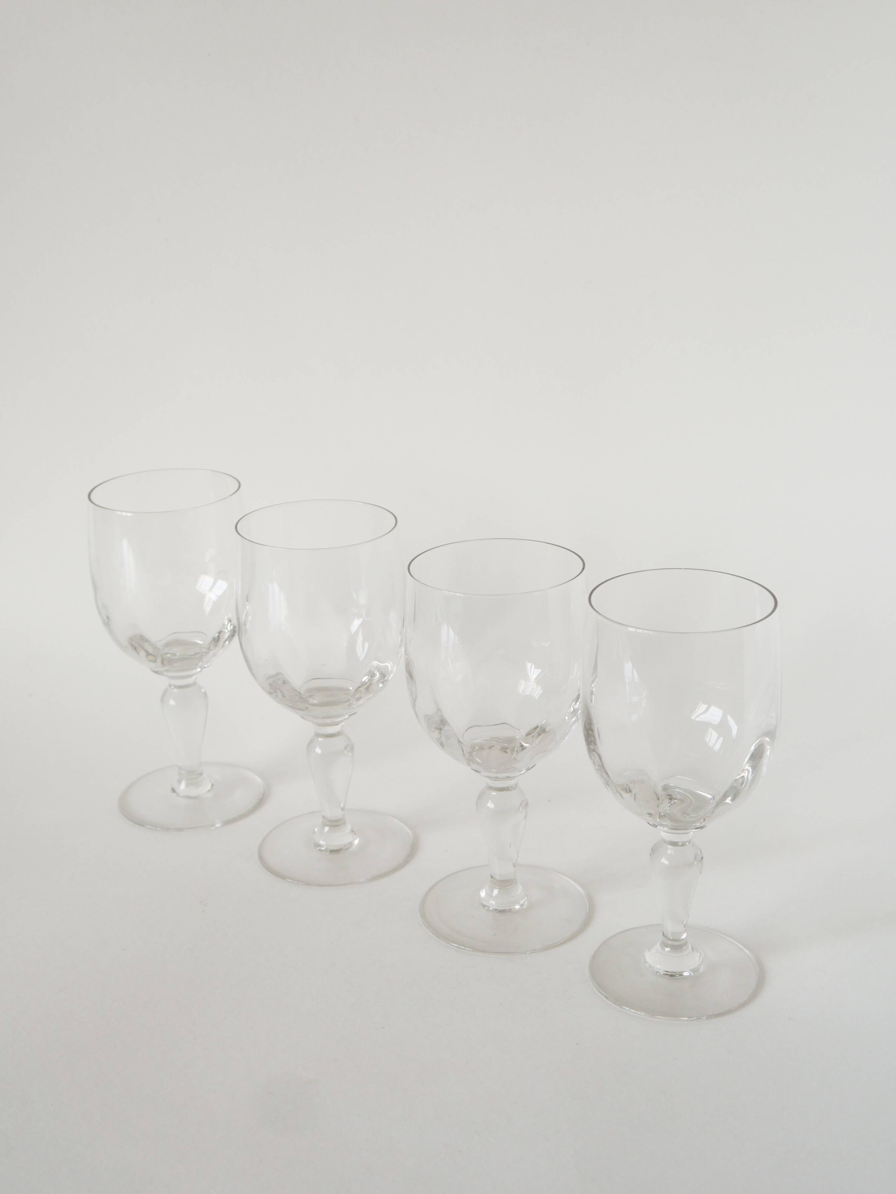 Set of 4 large crystal wine glasses, 1930.