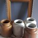 4 old stoneware mustard pots, lab Lagny, vintage France circa 1950/1960