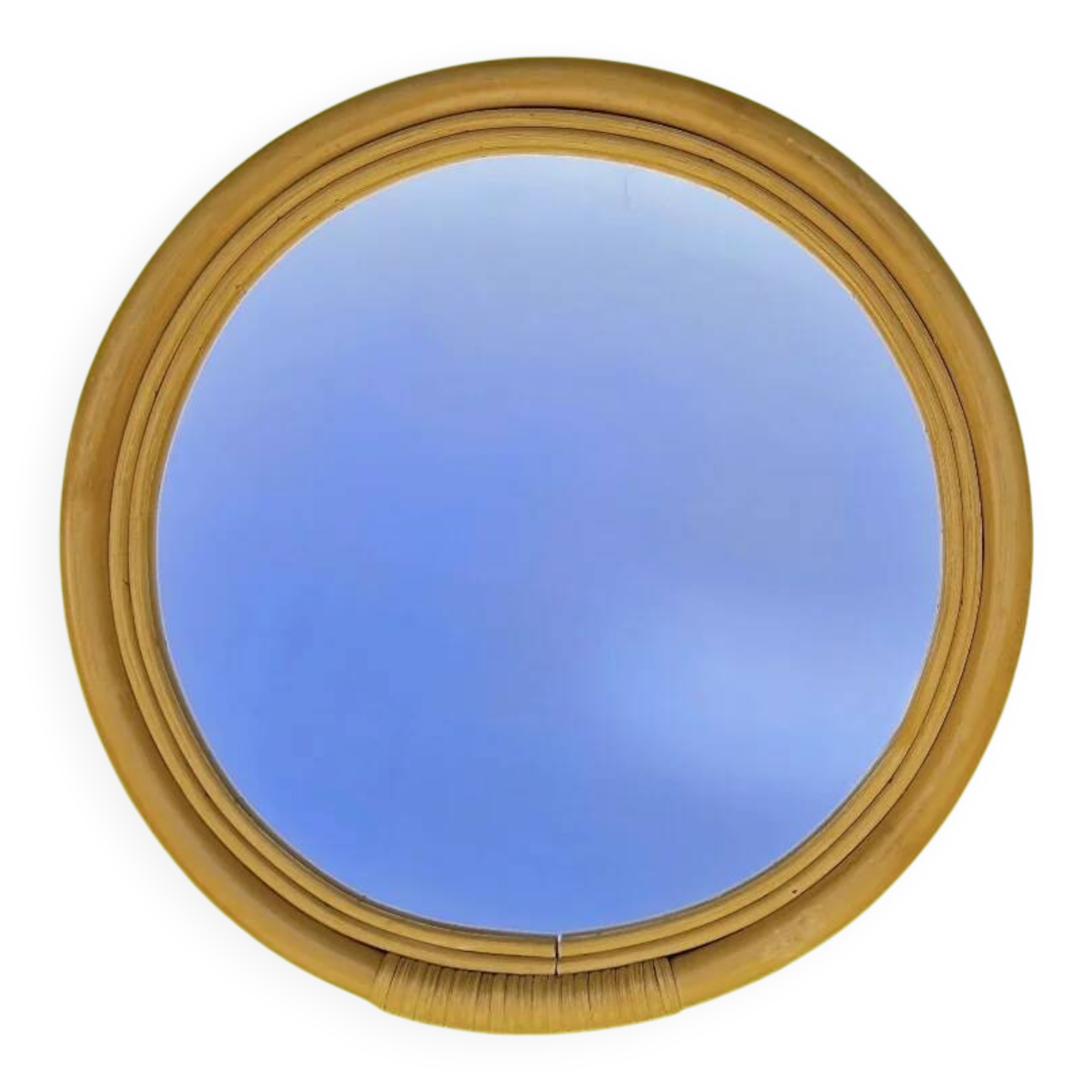 Vintage round bamboo rattan mirror 70s bohemian wall-mounted