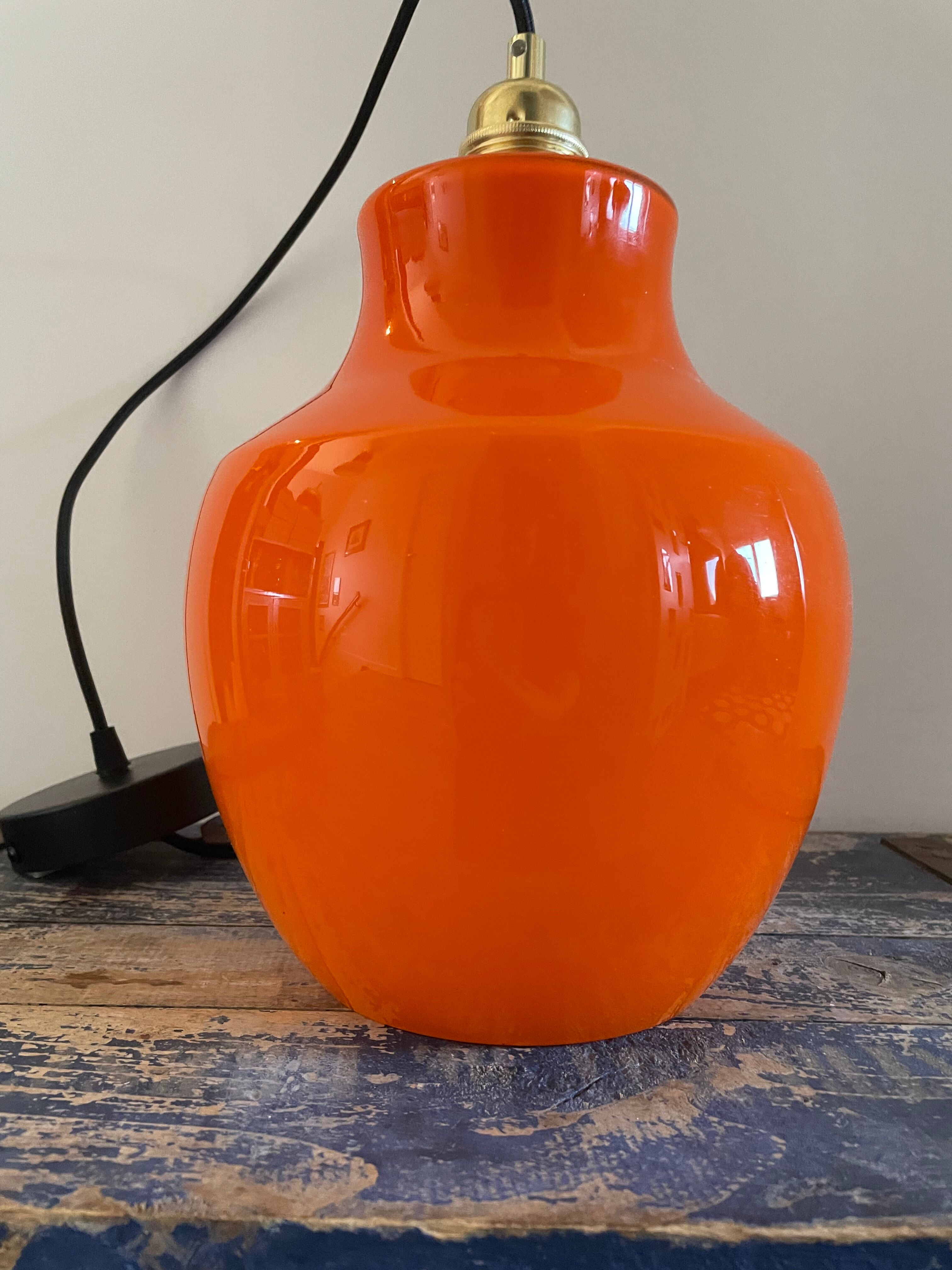 Vintage electrified orange suspension lamp with new