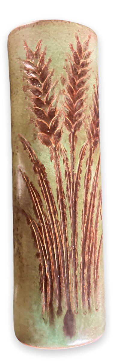 Vase rouleau fond vert midcentury, La Poterie PÉrigourdine