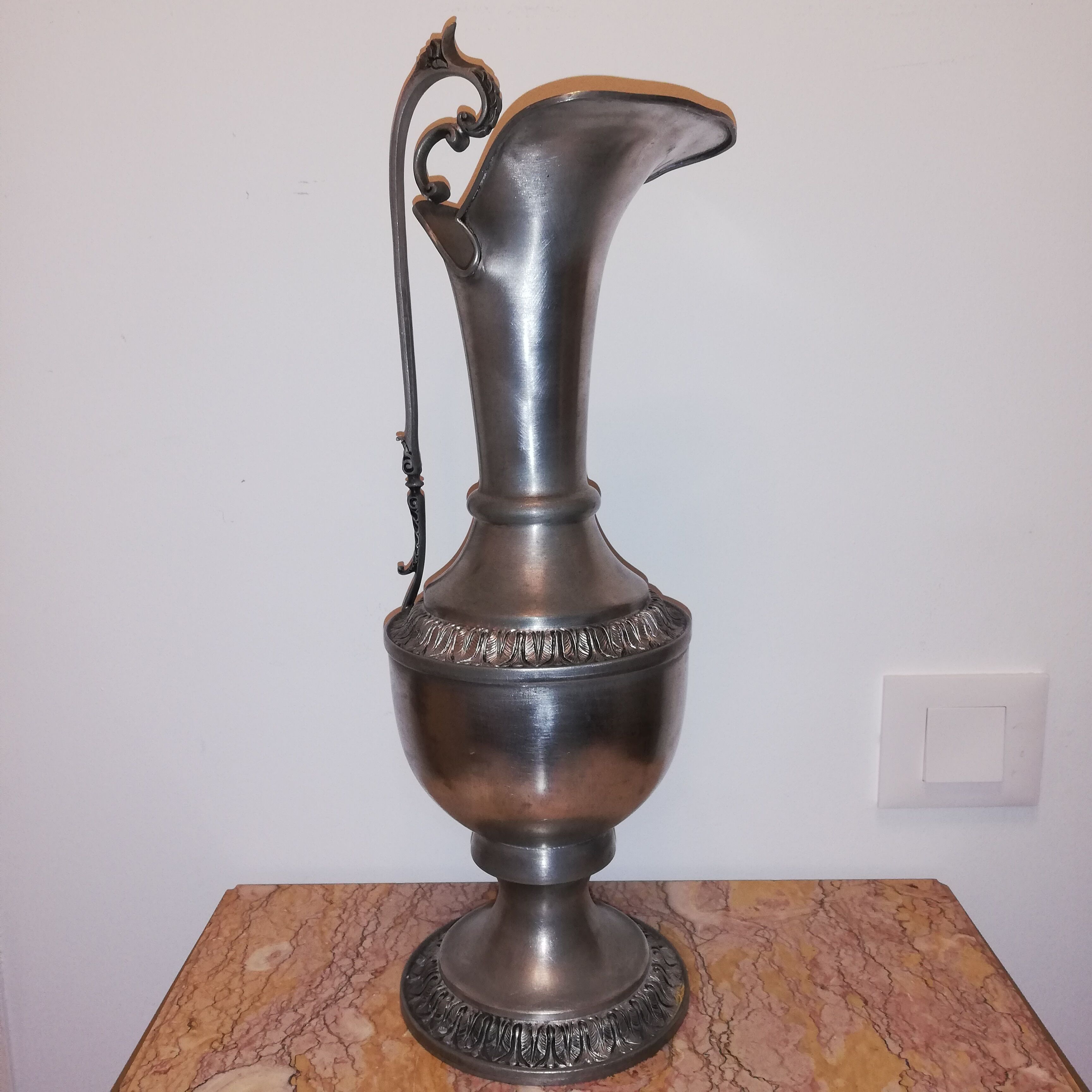 Petwer-Peltro tin pitcher with "Chimera Head" handle