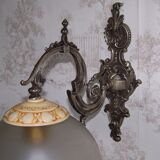 Applique murale de style baroque français en métal argenté et porcelaine abat-jour en verre 4169