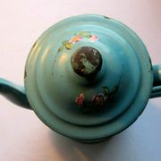 Art Deco coffee maker enamelled sheet metal in relief: Tulips and forget-me-nots on a green background