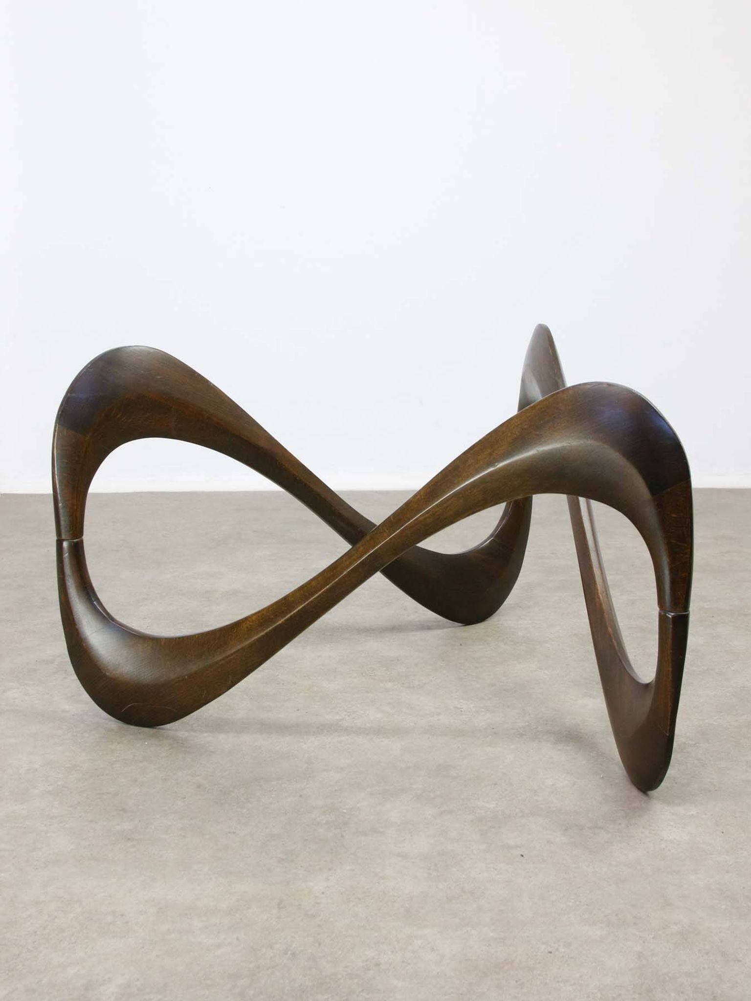 Italian Organic "Snake" Wooden and Smoked Glass Coffee Table, 1960s