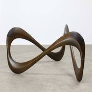 Italian Organic "Snake" Wooden and Smoked Glass Coffee Table, 1960s