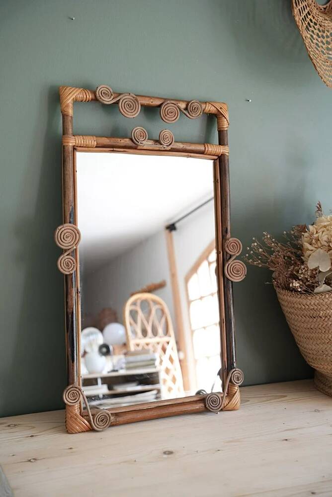 Antique rattan mirror