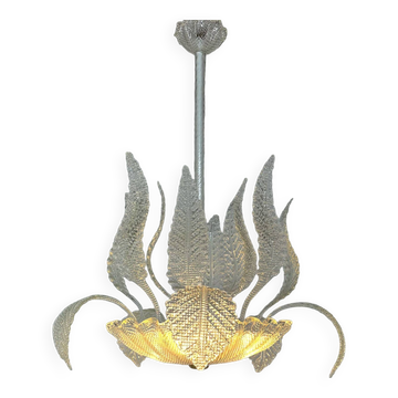 1950's Barovier & Toso Murano Glass and Brass Chandelier