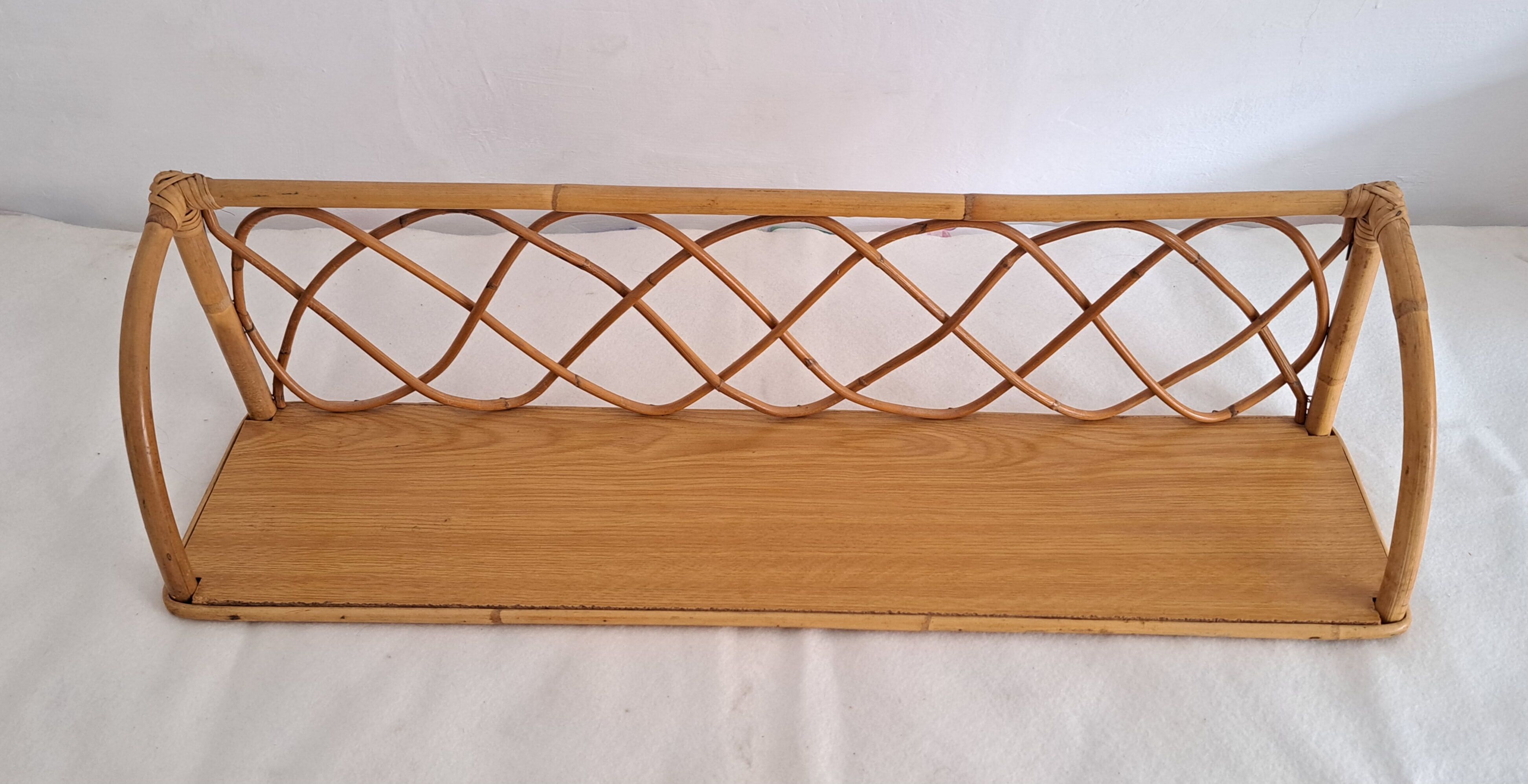 Pair of wall shelves made of bamboo and rattan