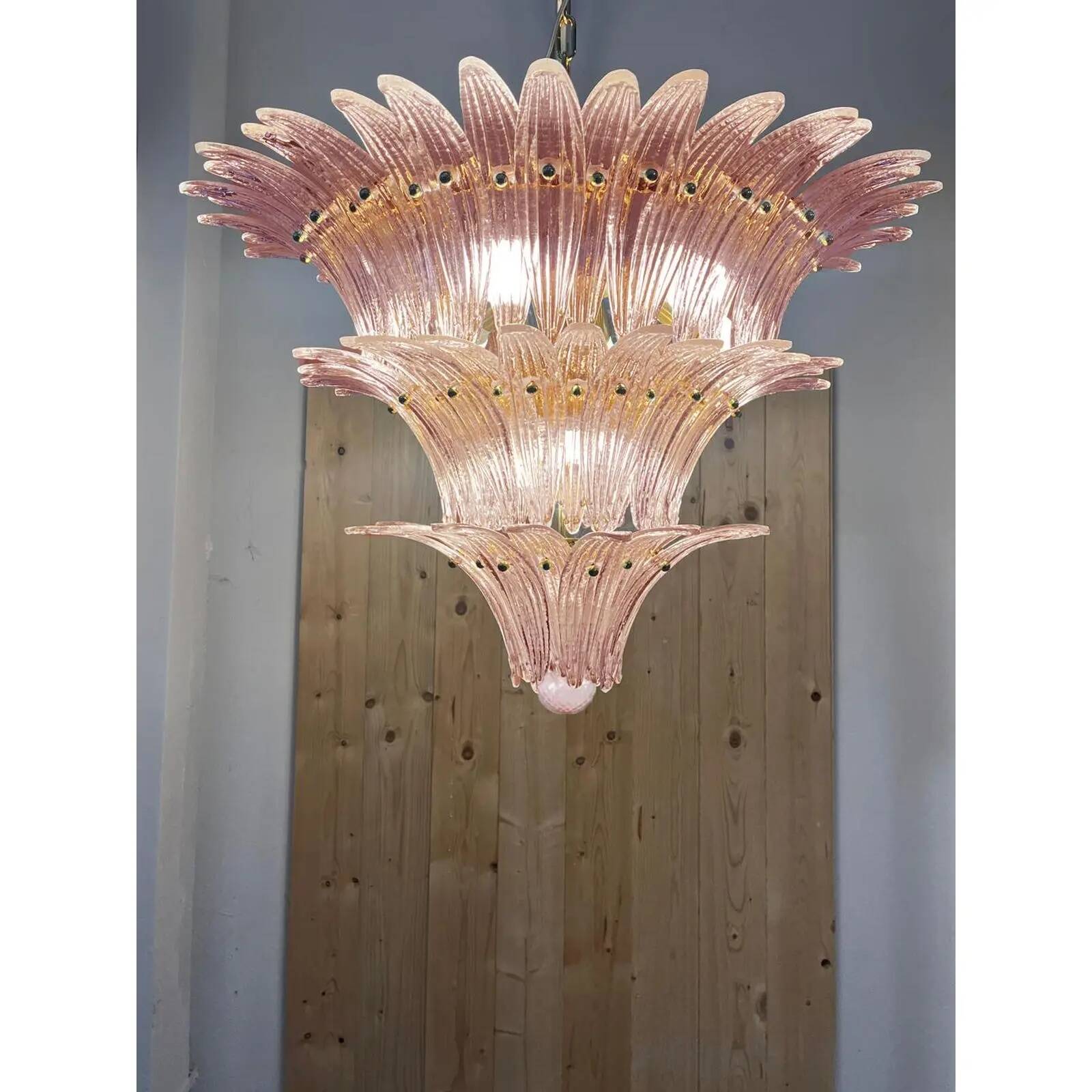 Mid-Century Modern Pink “Palmette” Murano Glass Chandelier