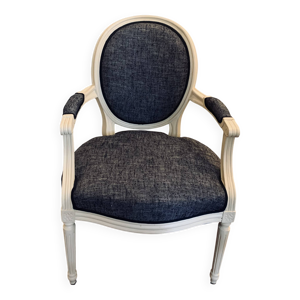 Médaillon Bleu Chiné Blanc  Epoque XIXe Restauré Traditionnellement