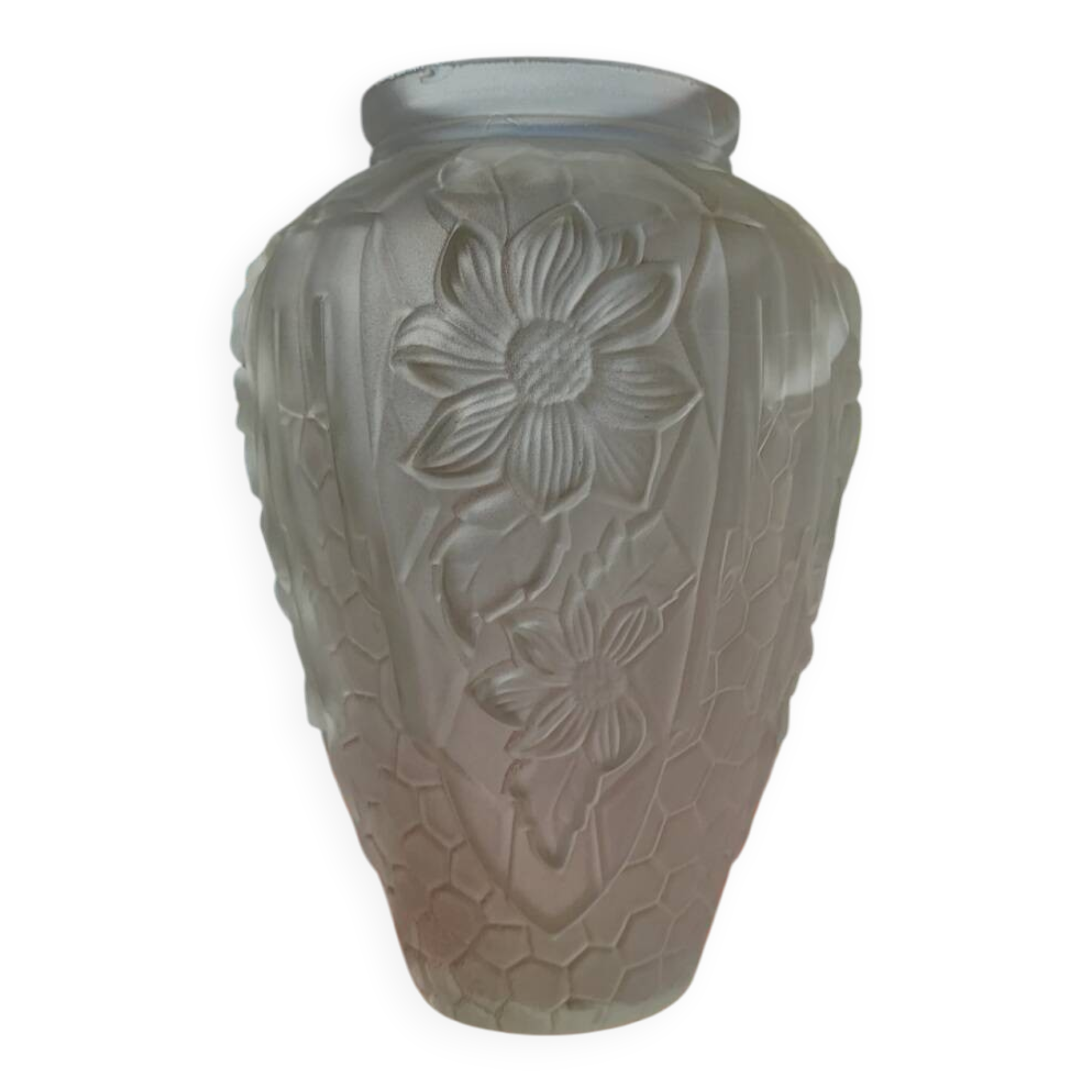 Vaas art déco en persglas givré avec décor floral, Frankrijk