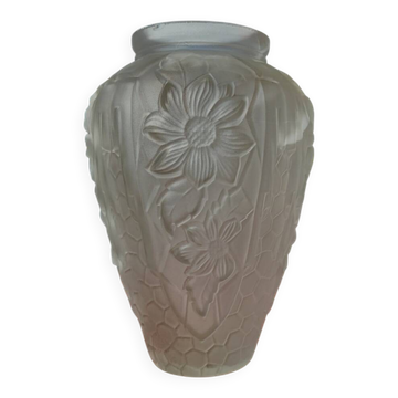 Vaas art déco en persglas givré avec décor floral, Frankrijk